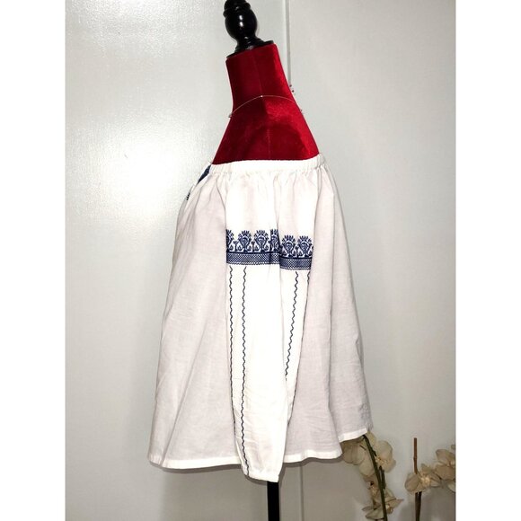 Madewell Folktale Off Shoulder 100 % Cotton Embroidered Casual Blouse Size S 966 - Picture 4 of 9